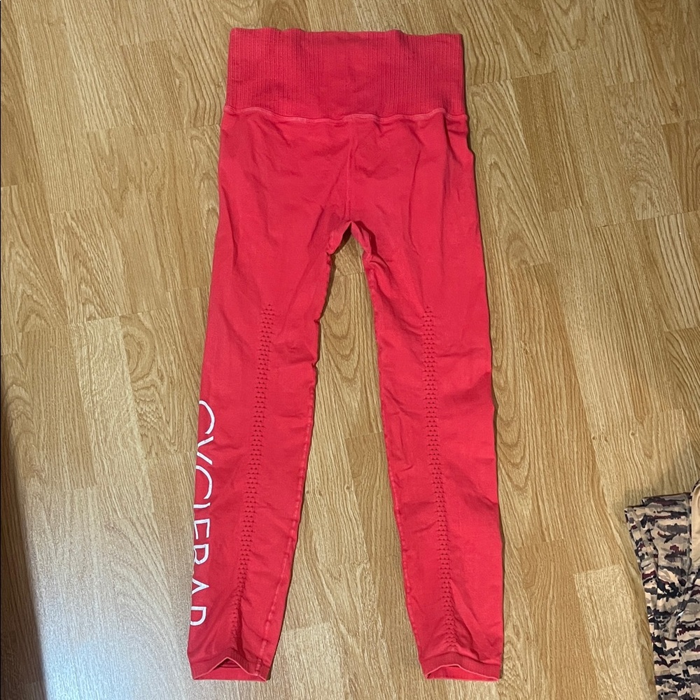 Free People x CYCLEBAR Red Seamless Leggings with White Side Logo